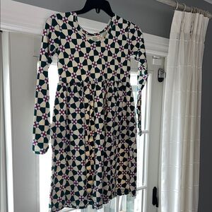 Hanna Andersson Cream Dress with Green & Pink Geometric Print